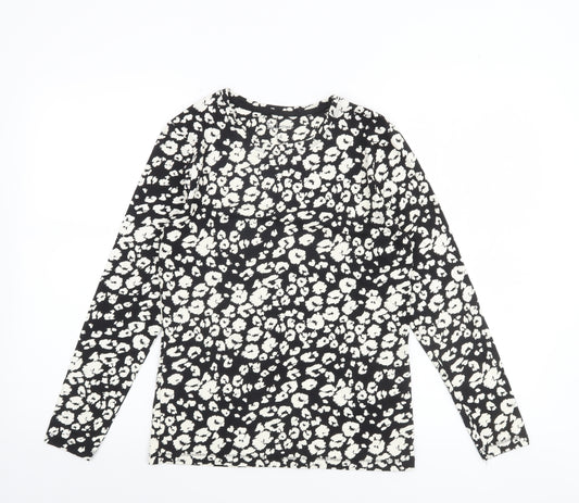 Tu Women Black Animal Print Long Sleeve Jersey T-Shirt Size 14