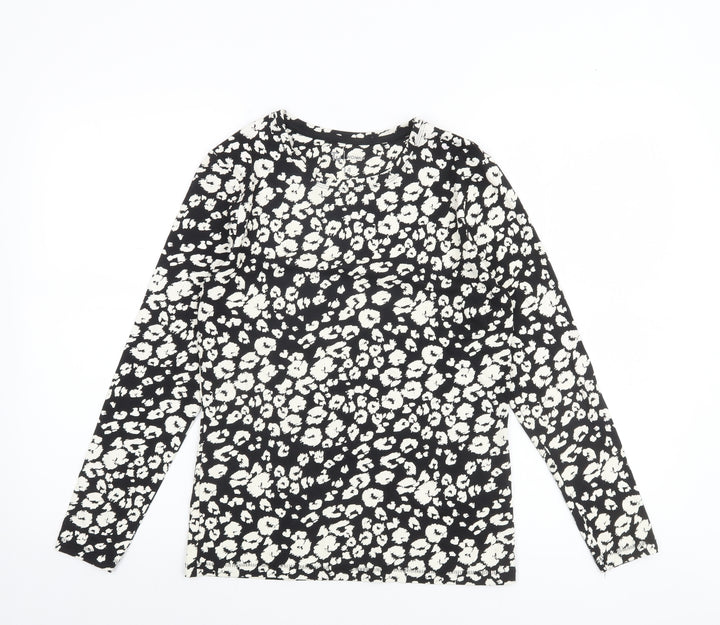 Tu Women Black Animal Print Long Sleeve Jersey T-Shirt Size 14