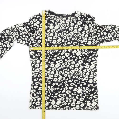Tu Women Black Animal Print Long Sleeve Jersey T-Shirt Size 14