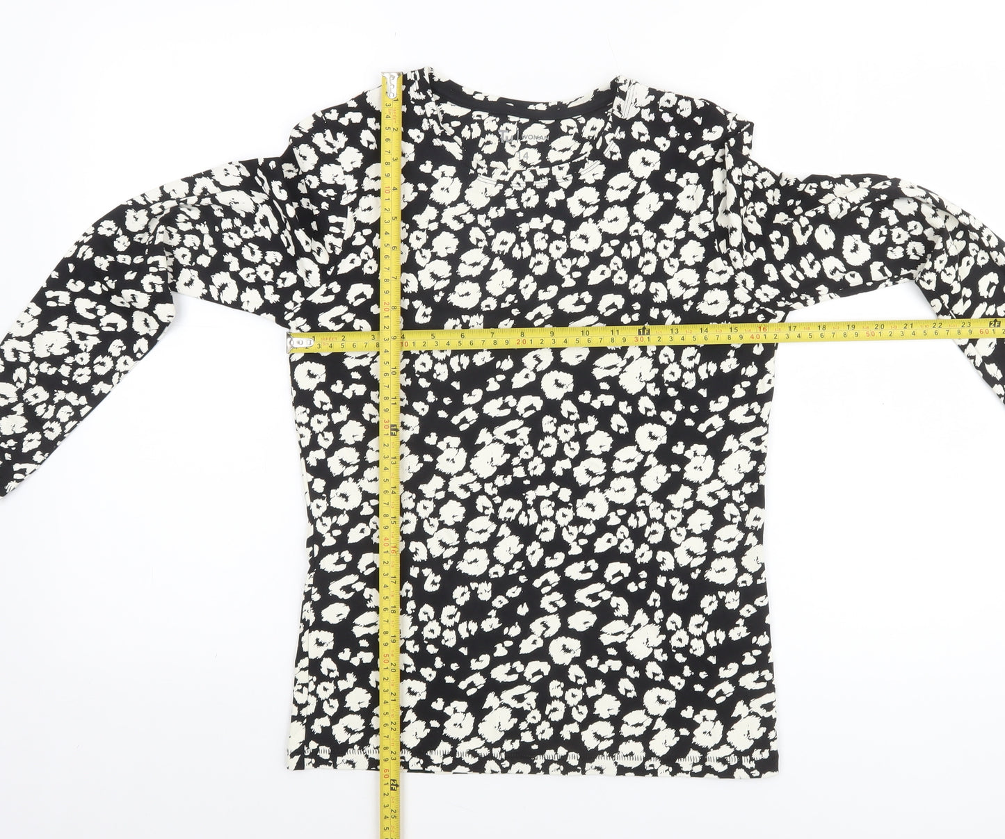 Tu Women Black Animal Print Long Sleeve Jersey T-Shirt Size 14