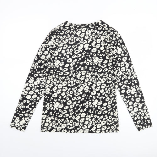 Tu Women Black Animal Print Long Sleeve Jersey T-Shirt Size 14