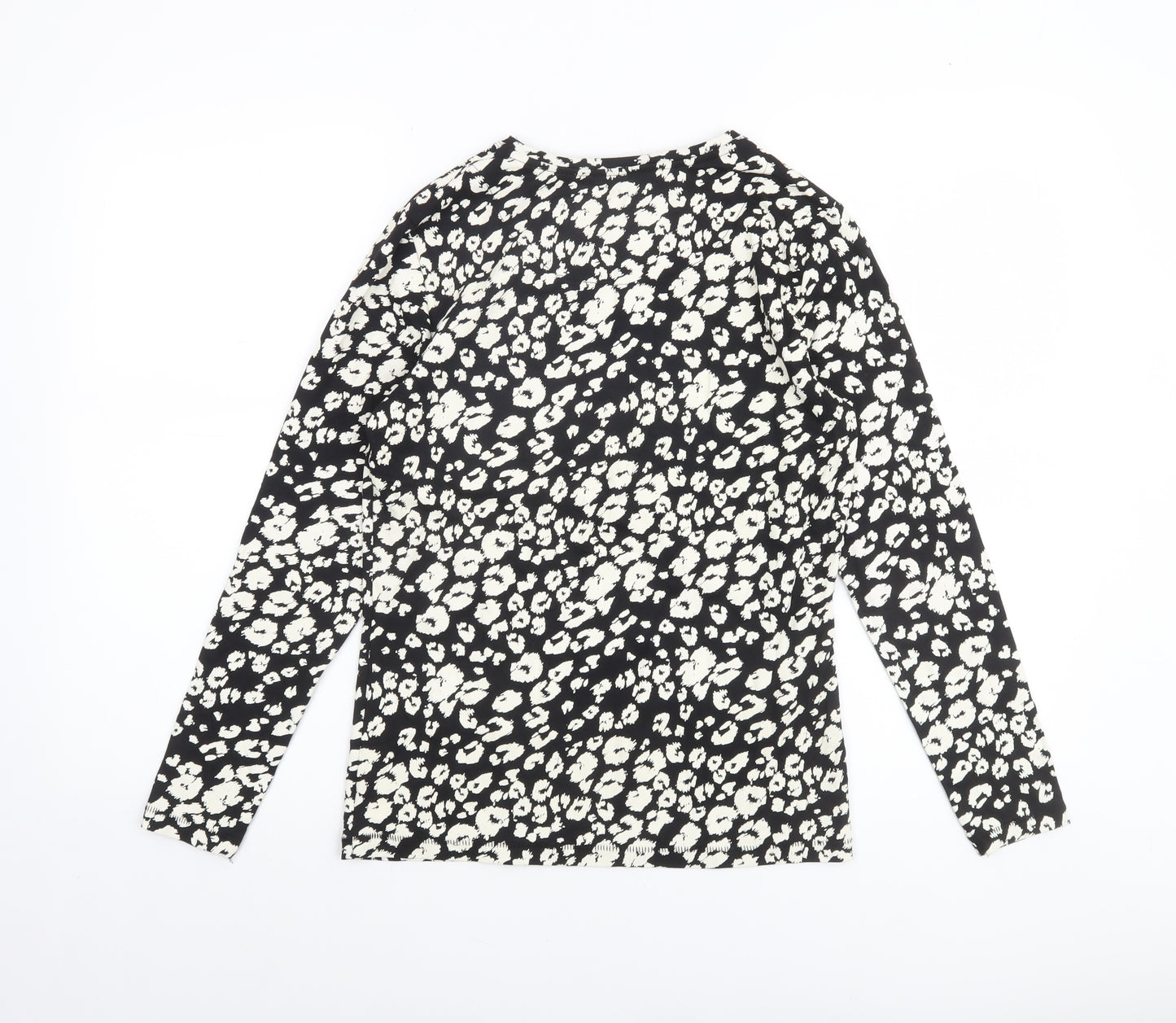 Tu Women Black Animal Print Long Sleeve Jersey T-Shirt Size 14