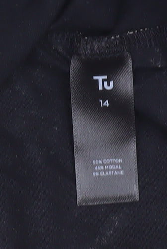 Tu Women Black Animal Print Long Sleeve Jersey T-Shirt Size 14