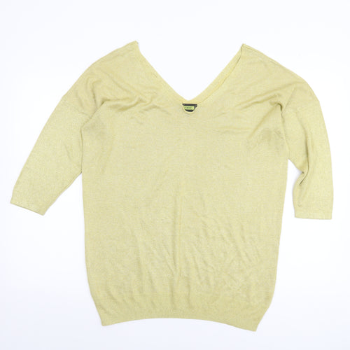 Next Women's Gold V-Neck 3/4 Sleeve Pullover Jumper Size 16