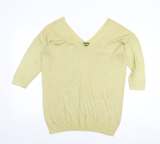 Next Women's Gold V-Neck 3/4 Sleeve Pullover Jumper Size 16