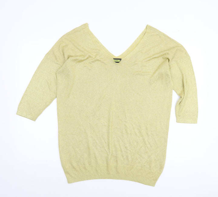 Next Women's Gold V-Neck 3/4 Sleeve Pullover Jumper Size 16