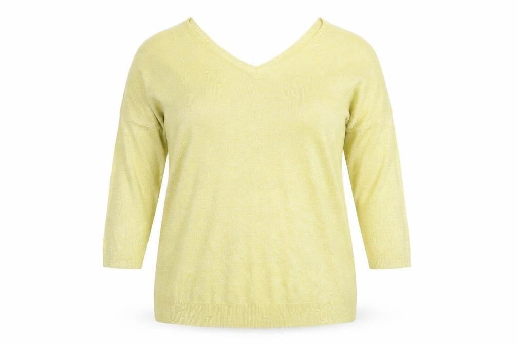 Front view of Next Women's Gold V-Neck 3/4 Sleeve jumper, size 16