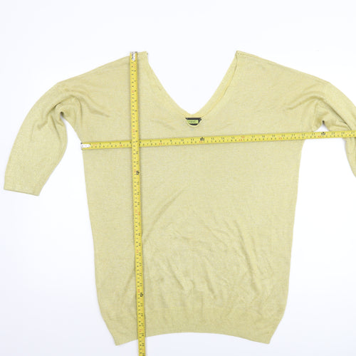Next Women's Gold V-Neck 3/4 Sleeve Pullover Jumper Size 16