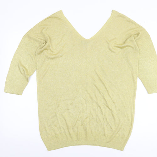 Next Women's Gold V-Neck 3/4 Sleeve Pullover Jumper Size 16