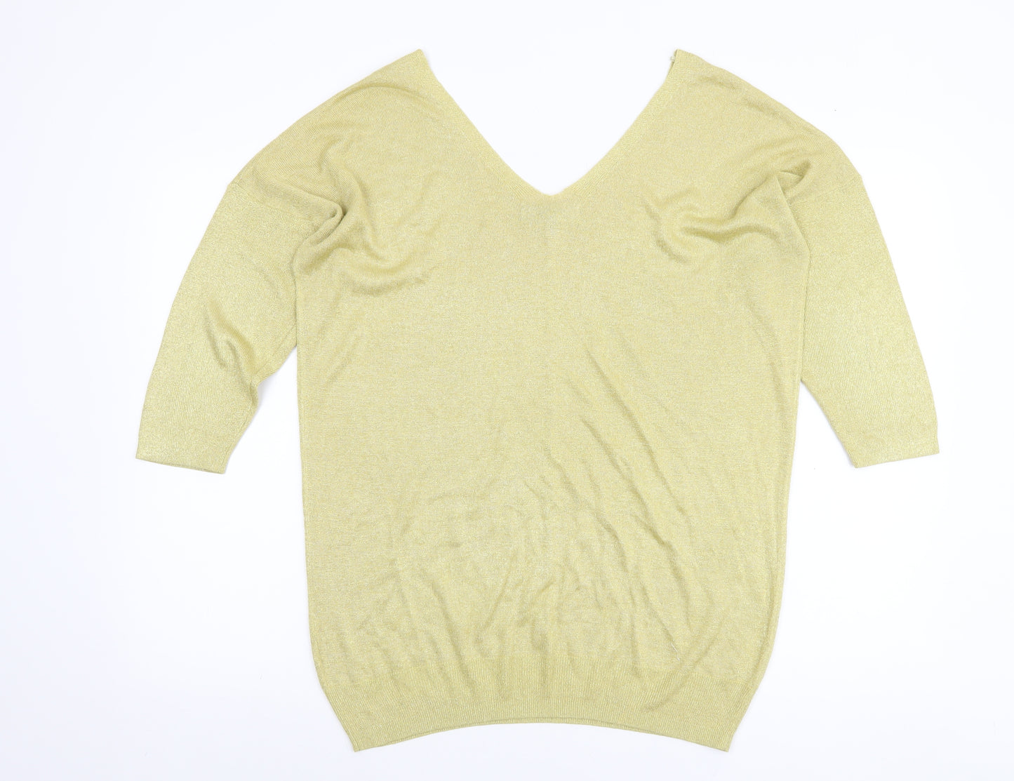 Next Women's Gold V-Neck 3/4 Sleeve Pullover Jumper Size 16