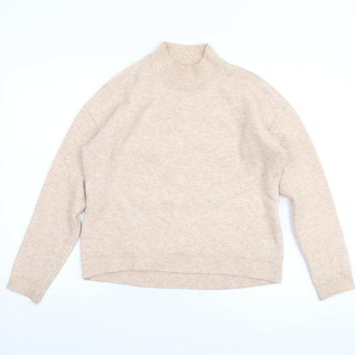 Fat Face Women's Beige Mock Neck Jumper Size 8 Regular Knit