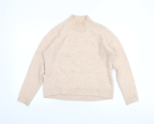 Fat Face Women's Beige Mock Neck Jumper Size 8 Regular Knit