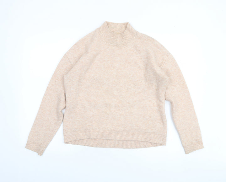Fat Face Women's Beige Mock Neck Jumper Size 8 Regular Knit