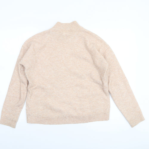 Fat Face Women's Beige Mock Neck Jumper Size 8 Regular Knit