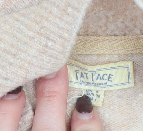Fat Face Women's Beige Mock Neck Jumper Size 8 Regular Knit