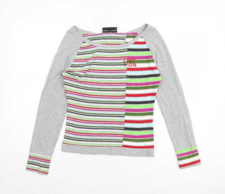 Zimtstern Women Multicoloured Striped Cotton Boat Neck Jumper XS