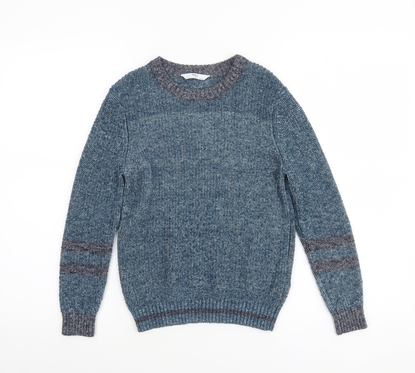 Marks and Spencer Boys Blue Cotton Blend Crew Neck Jumper 10-11 Years
