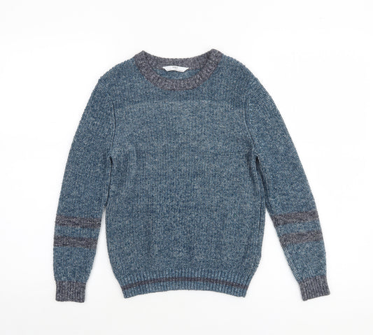 Marks and Spencer Boys Blue Cotton Blend Crew Neck Jumper 10-11 Years