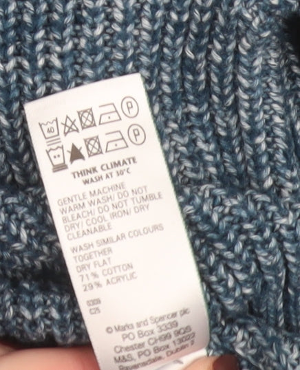 Marks and Spencer Boys Blue Cotton Blend Crew Neck Jumper 10-11 Years