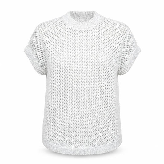 Front view of ASOS Women’s White Open-Knit Short Sleeve Jumper, size UK 10