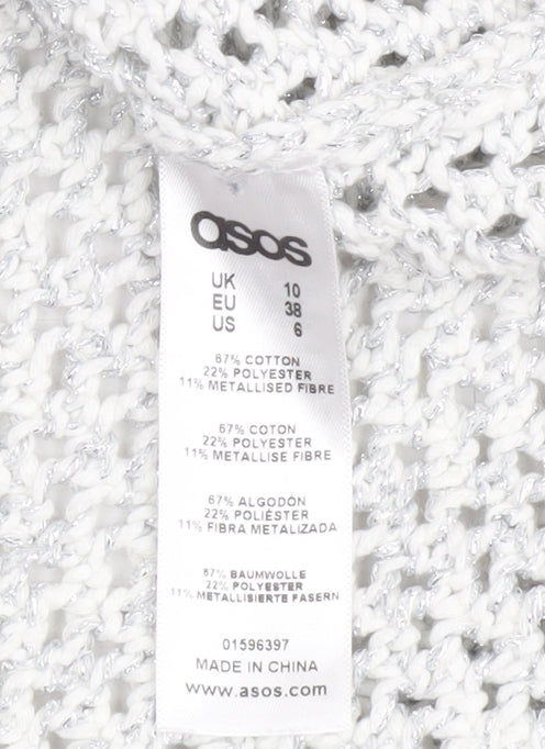 ASOS Women’s White Open-Knit Short Sleeve Jumper Size 10