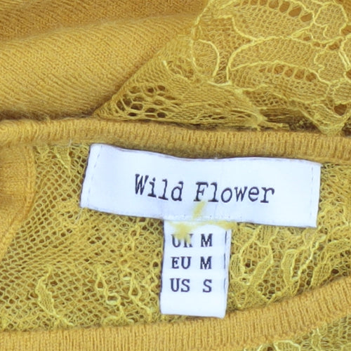 Wild Flower Women's Yellow Lace Trim Crew Neck Jumper Size M