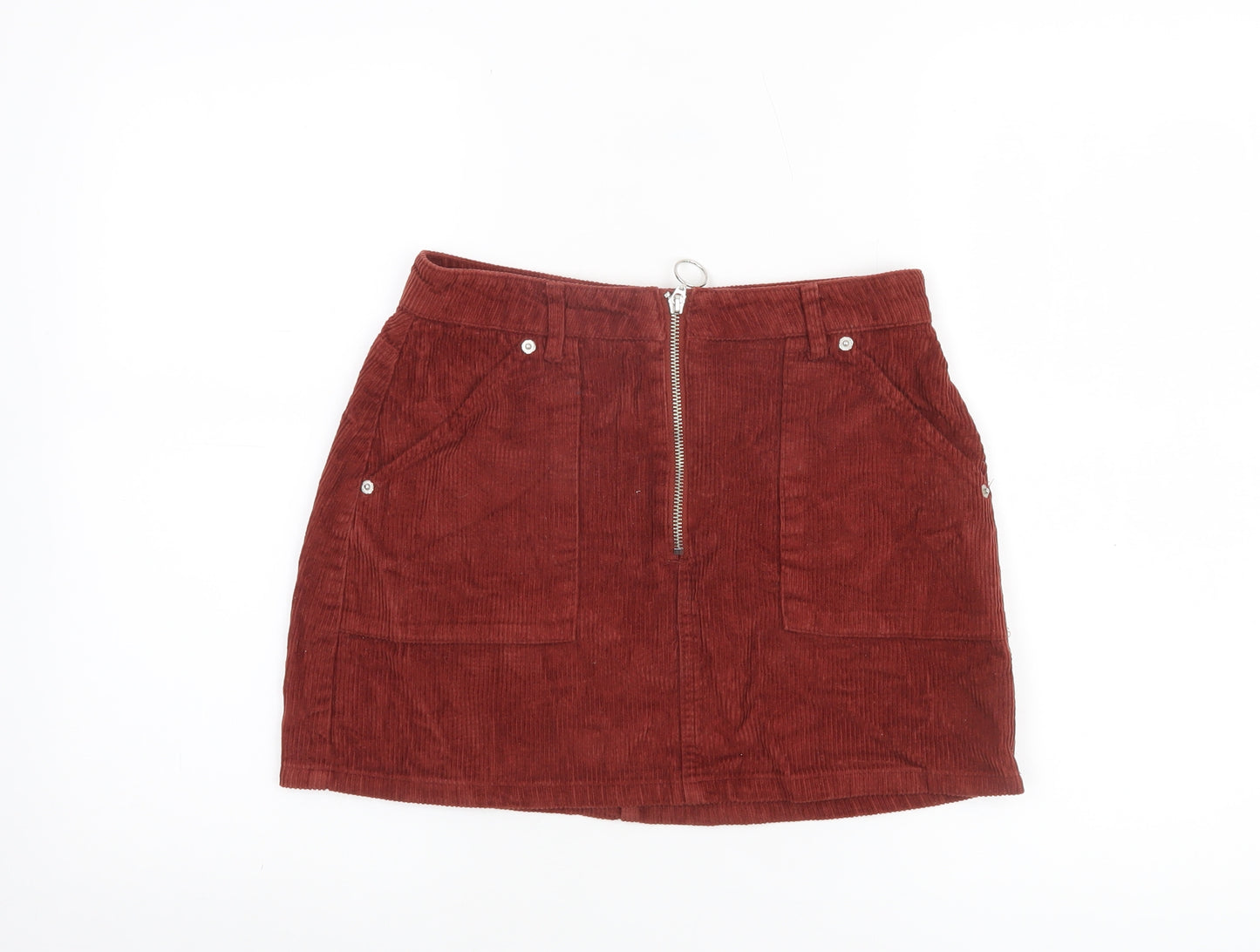 Topshop Women’s Brown Corduroy A-Line Petite Skirt UK 8