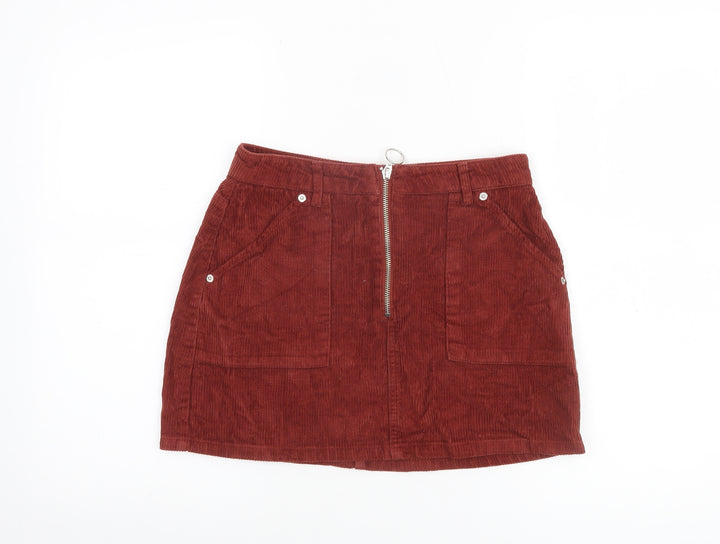 Topshop Women’s Brown Corduroy A-Line Petite Skirt UK 8
