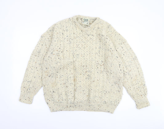 Carraig Donn Mens Beige Wool Cable-Knit Aran Jumper M