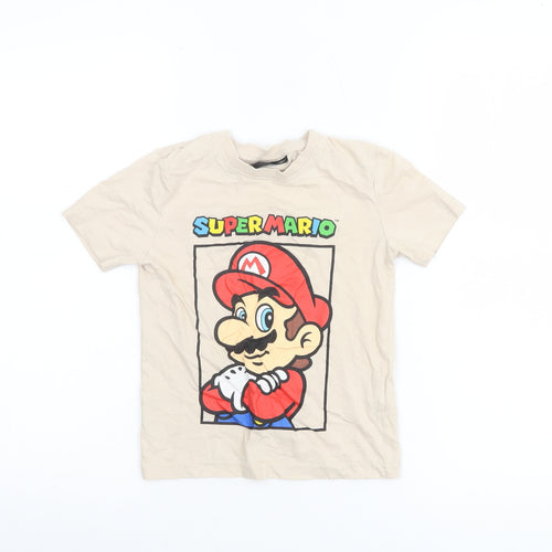 Super Mario Boys Beige 5-6 Years Graphic Cotton Short Sleeve T-Shirt