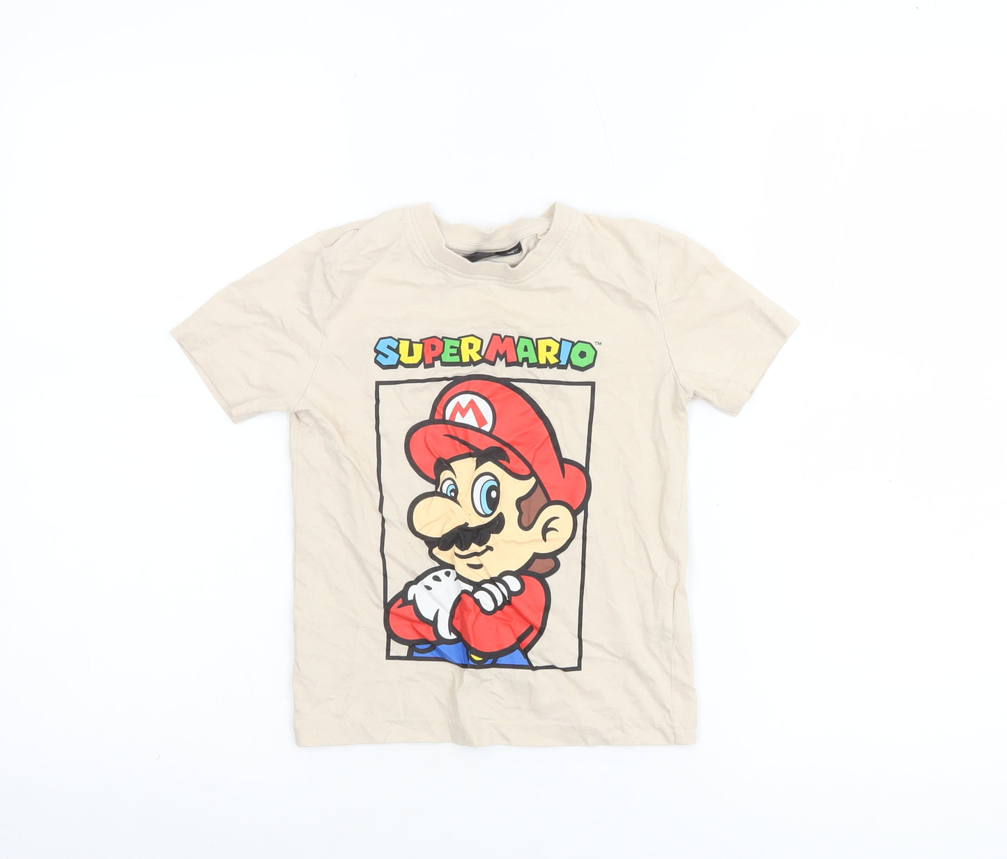 Super Mario Boys Beige 5-6 Years Graphic Cotton Short Sleeve T-Shirt