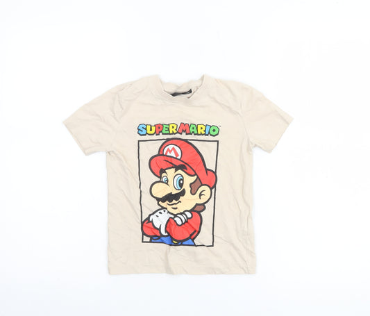 Super Mario Boys Beige 5-6 Years Graphic Cotton Short Sleeve T-Shirt