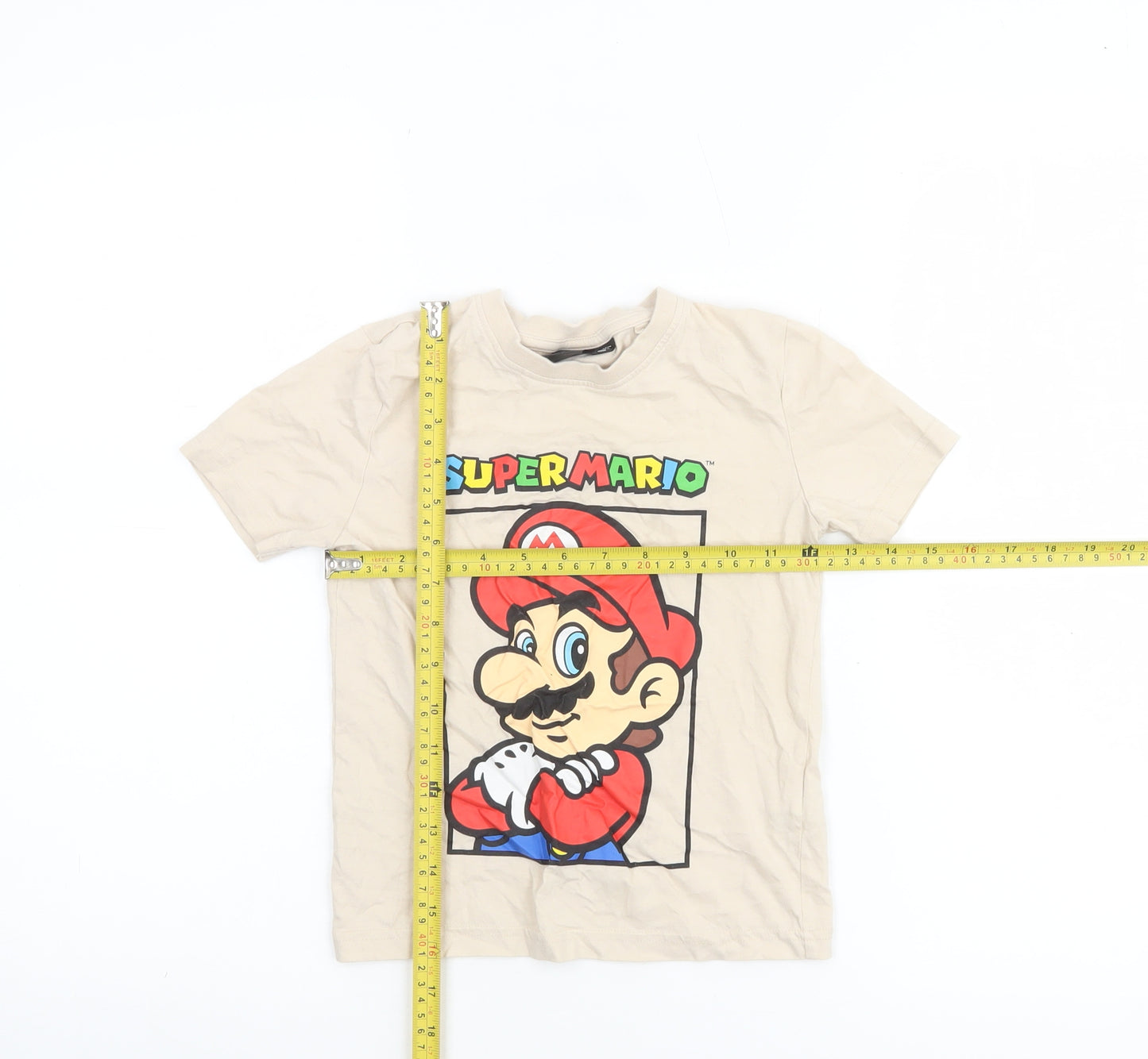 Super Mario Boys Beige 5-6 Years Graphic Cotton Short Sleeve T-Shirt