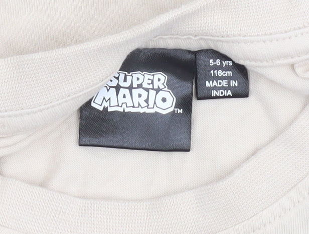 Super Mario Boys Beige 5-6 Years Graphic Cotton Short Sleeve T-Shirt