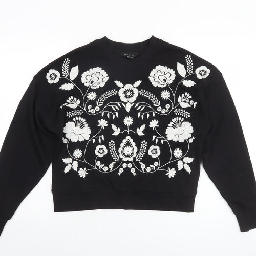 New Look Women's Black Embroidered Floral Pullover Sweatshirt Size 10