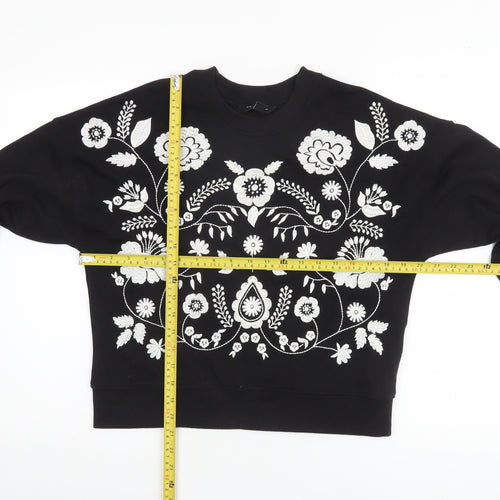 New Look Women's Black Embroidered Floral Pullover Sweatshirt Size 10