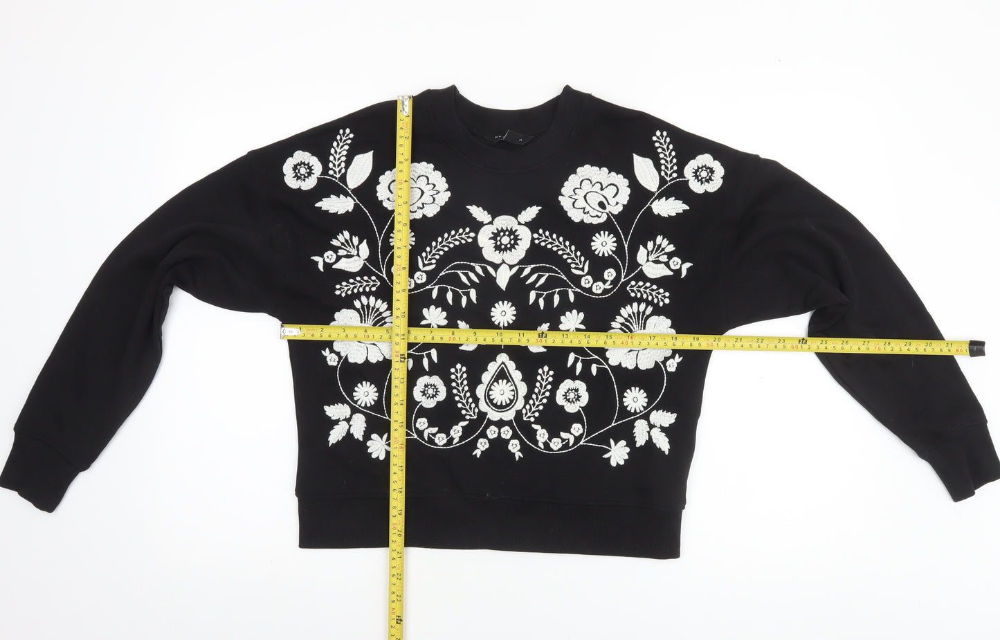 New Look Women's Black Embroidered Floral Pullover Sweatshirt Size 10