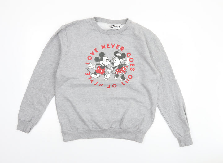 Disney Women Grey Mickey & Minnie Graphic Crew Neck Sweatshirt Size M