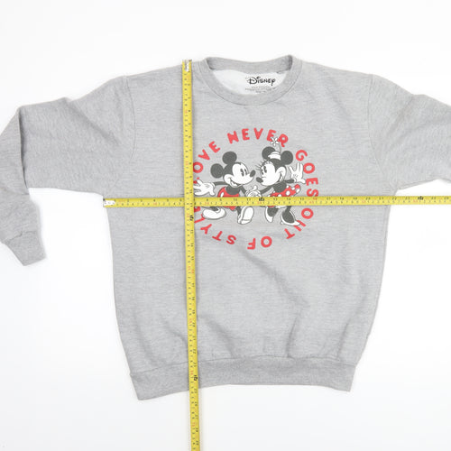 Disney Women Grey Mickey & Minnie Graphic Crew Neck Sweatshirt Size M