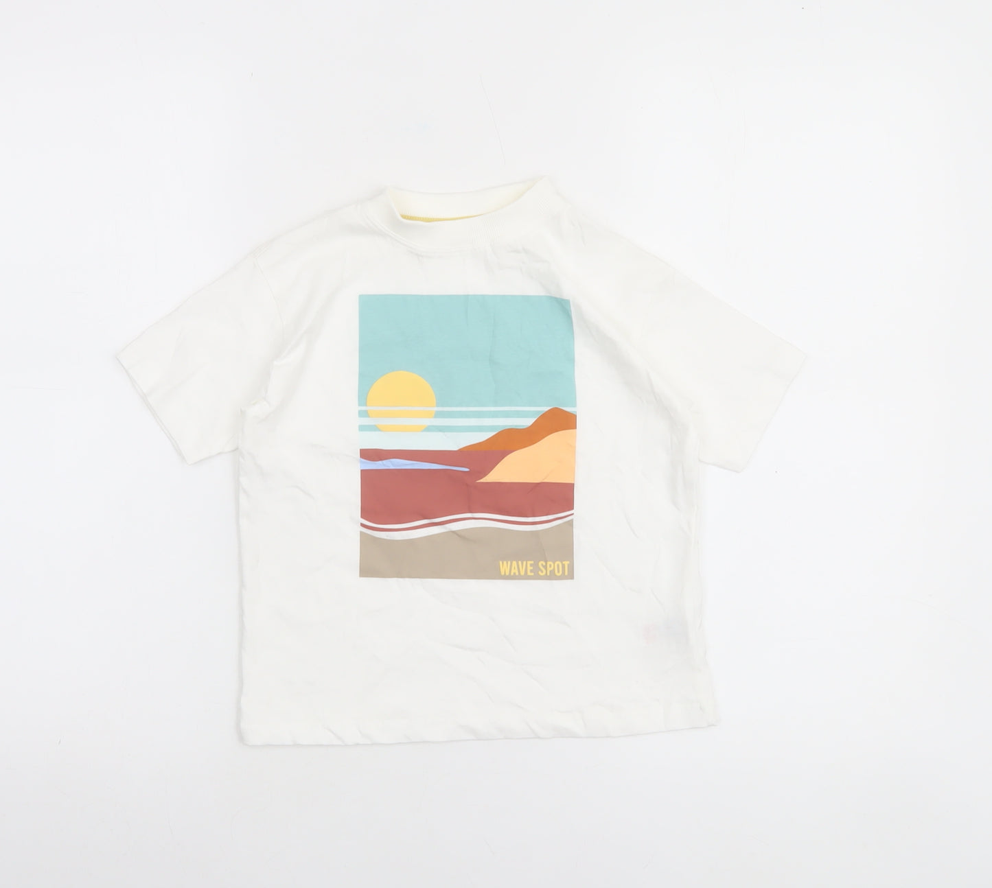 Dunnes Stores Boys White Wave Spot Graphic Cotton T-Shirt 4-5 Years