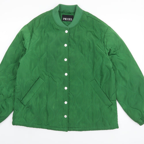Pieces Women Green Quilted Mid-Length Jacket Size S