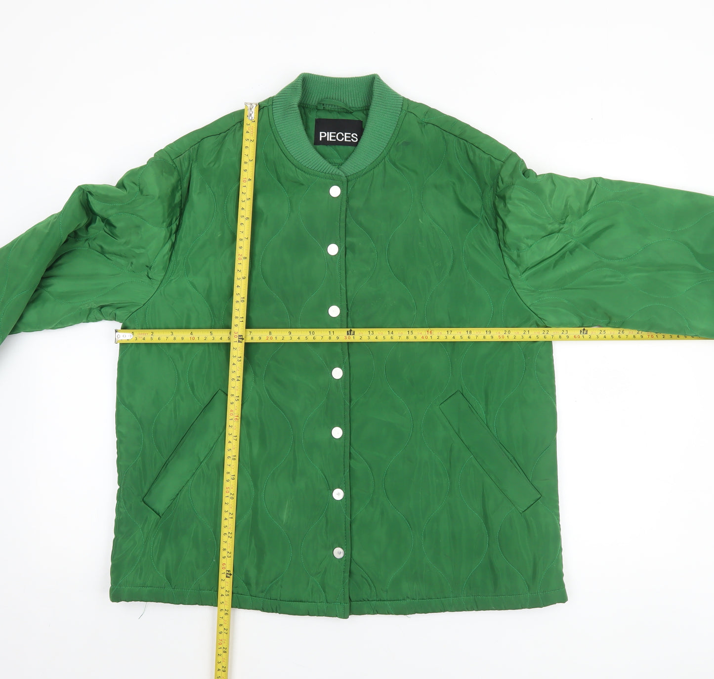 Pieces Women Green Quilted Mid-Length Jacket Size S