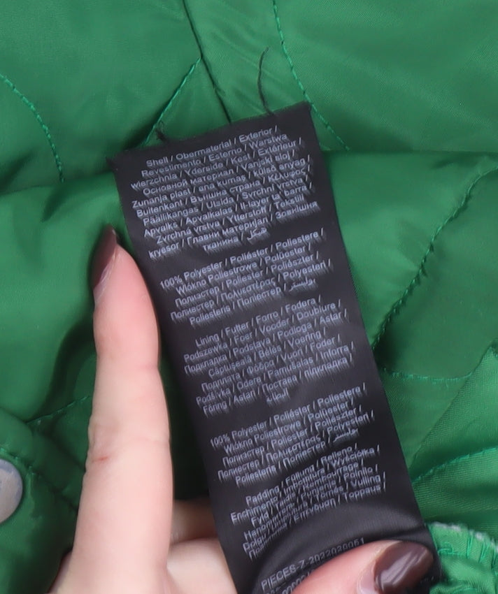 Pieces Women Green Quilted Mid-Length Jacket Size S