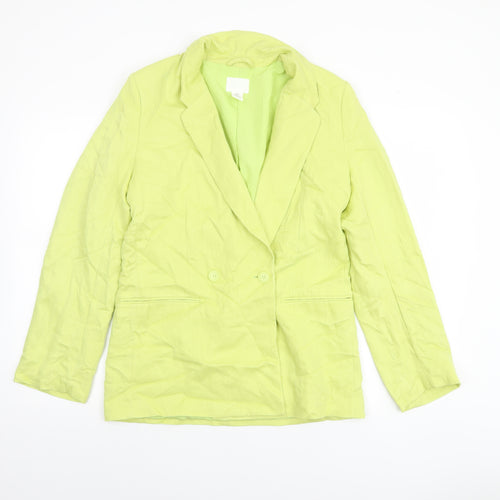 H&M Women Green Double-Breasted Blazer XS Regular Fit