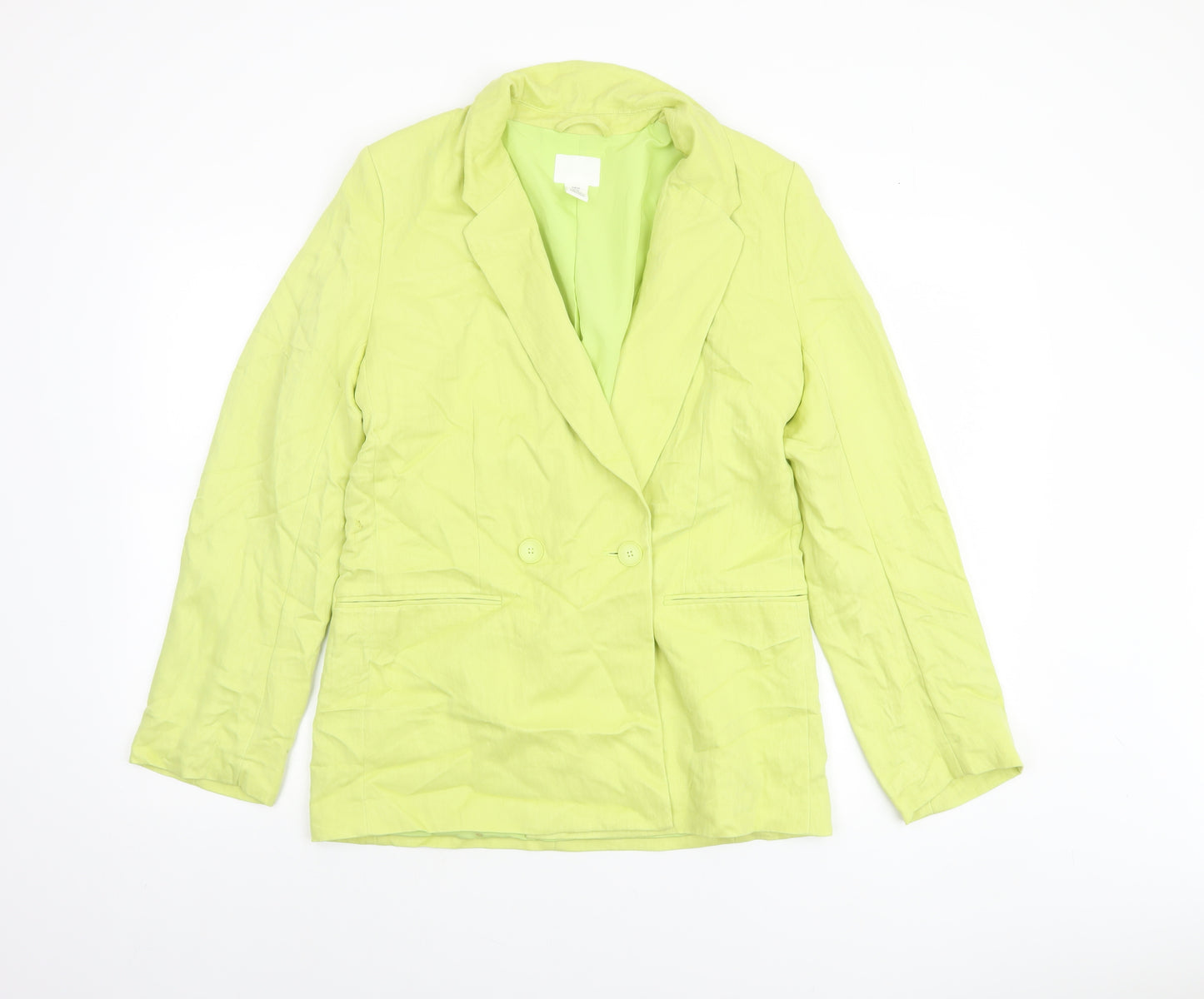 H&M Women Green Double-Breasted Blazer XS Regular Fit