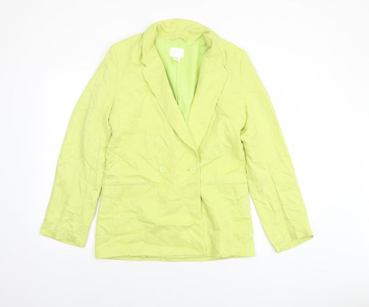 H&M Women Green Double-Breasted Blazer XS Regular Fit