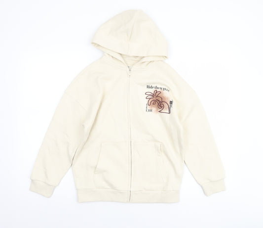 Marks and Spencer Boys Beige Full Zip Hoodie 10-11 Years Cotton Blend