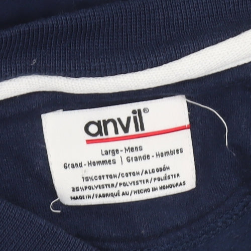 Anvil Mens Blue Large Crew Neck Pullover Sweatshirt