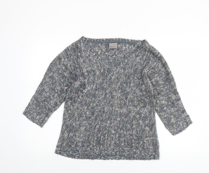 Vero Moda Women’s Grey Chunky Knit V-Neck 3/4 Sleeve Pullover Jumper M