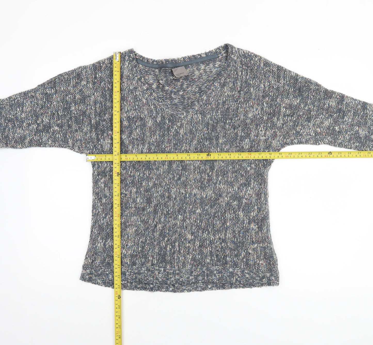 Vero Moda Women’s Grey Chunky Knit V-Neck 3/4 Sleeve Pullover Jumper M
